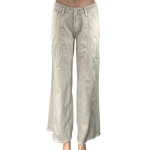 12th Tribe Sierra Women's Cream Low Rise Wide Leg Frayed Raw Hem Denim Jeans 25